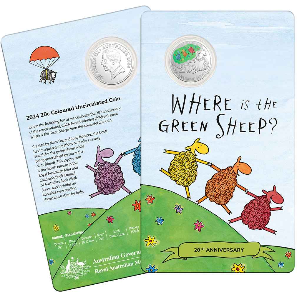 2024 20c Where's the Green Sheep 20th Anniversary Coloured Coin