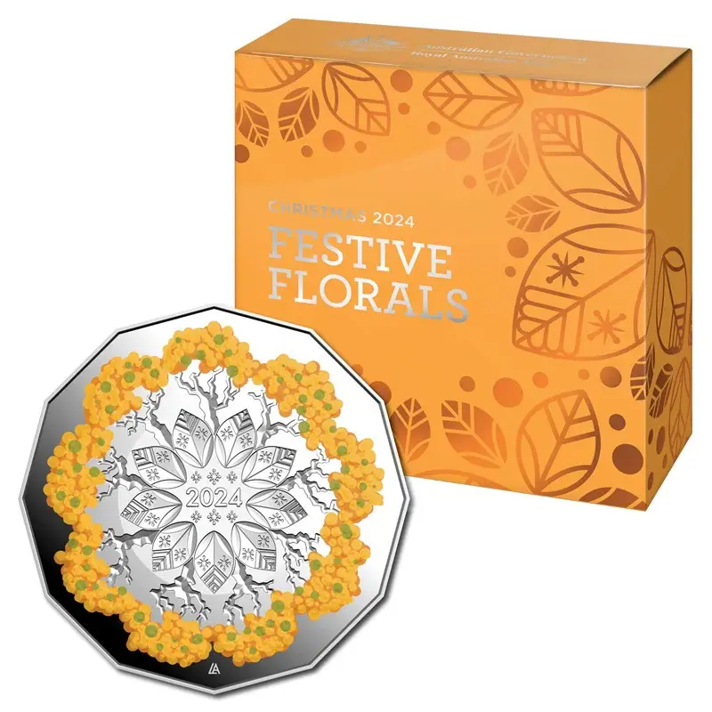 2024 50c Christmas Festive Florals Coloured Fine Silver Proof Coin