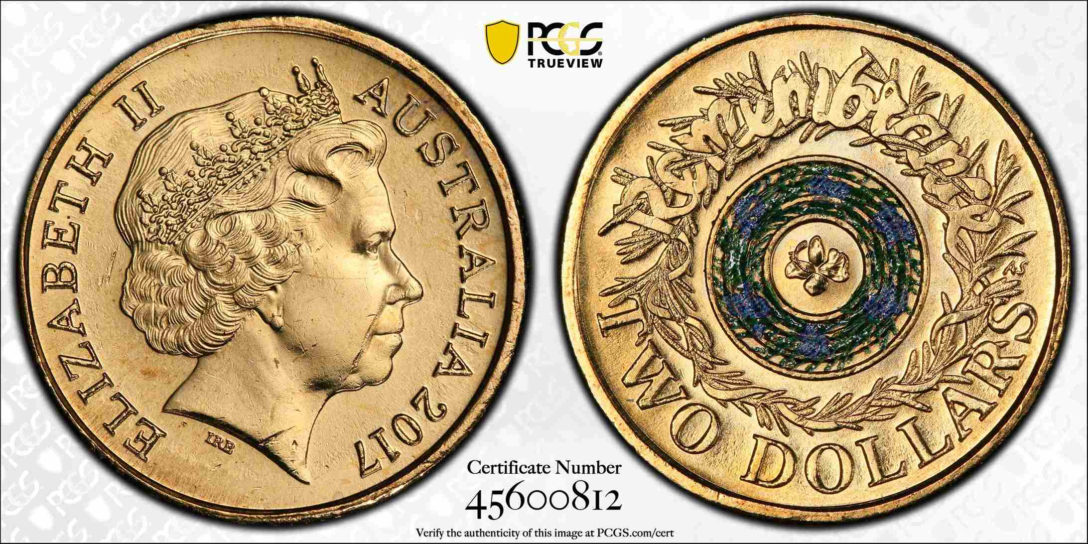 MS65 2017 $2 Remembrance Day Coloured Australian Coin