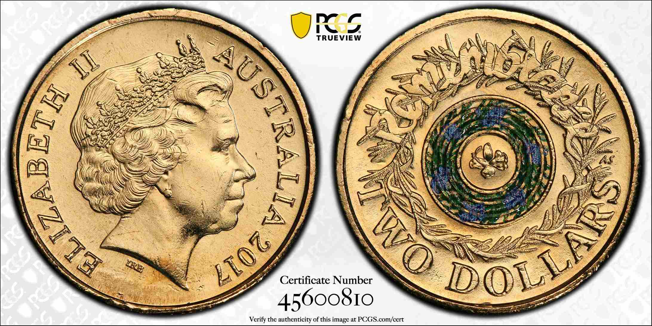 MS66 2017 $2 Remembrance Day Coloured Australian Coin