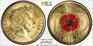 MS66 2018 $2 Armistice Centenary Coloured Australian Coin