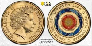 MS66 2018 $2 Eternal Flame Lest We Forget Coloured Australian Coin
