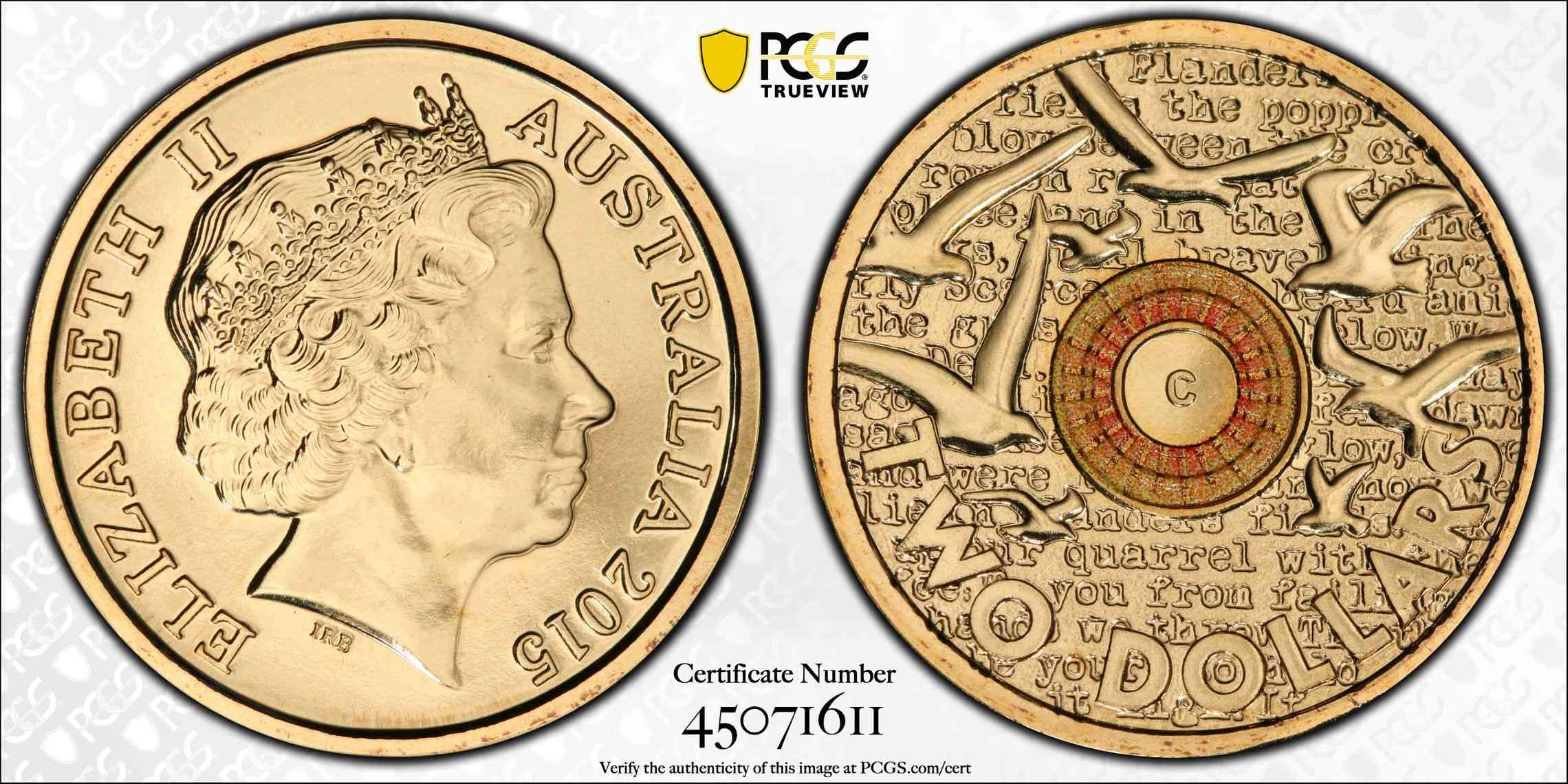 MS67 2015-C $2 Flanders Fields Remembrance Day C Mint Mark Coin