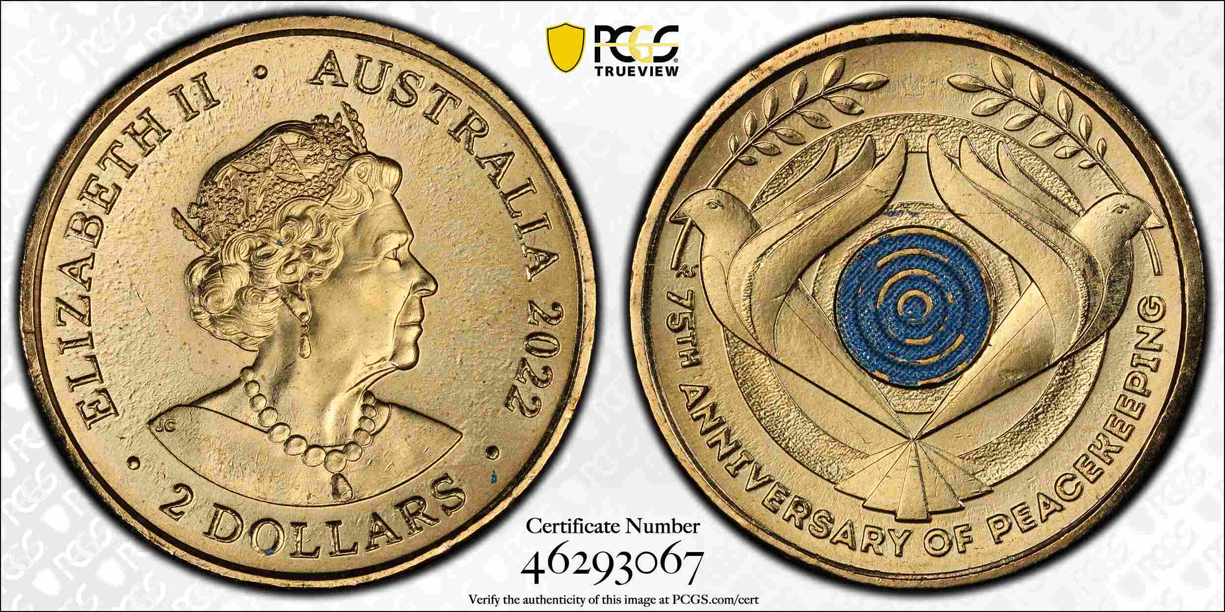 MS68 2022 $2 75th Anniversary of Peacekeeping Regular Strike Coin