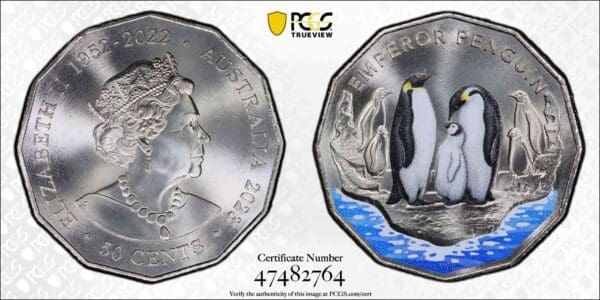 MS69 2023 50c Emporer Penguin Antarctic Territory Coloured Coin