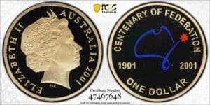 PR69DCAM 2001 $1 Centenary of Federation Australia Proof Coloured Coin