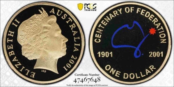 PR69DCAM 2001 $1 Centenary of Federation Australia Proof Coloured Coin