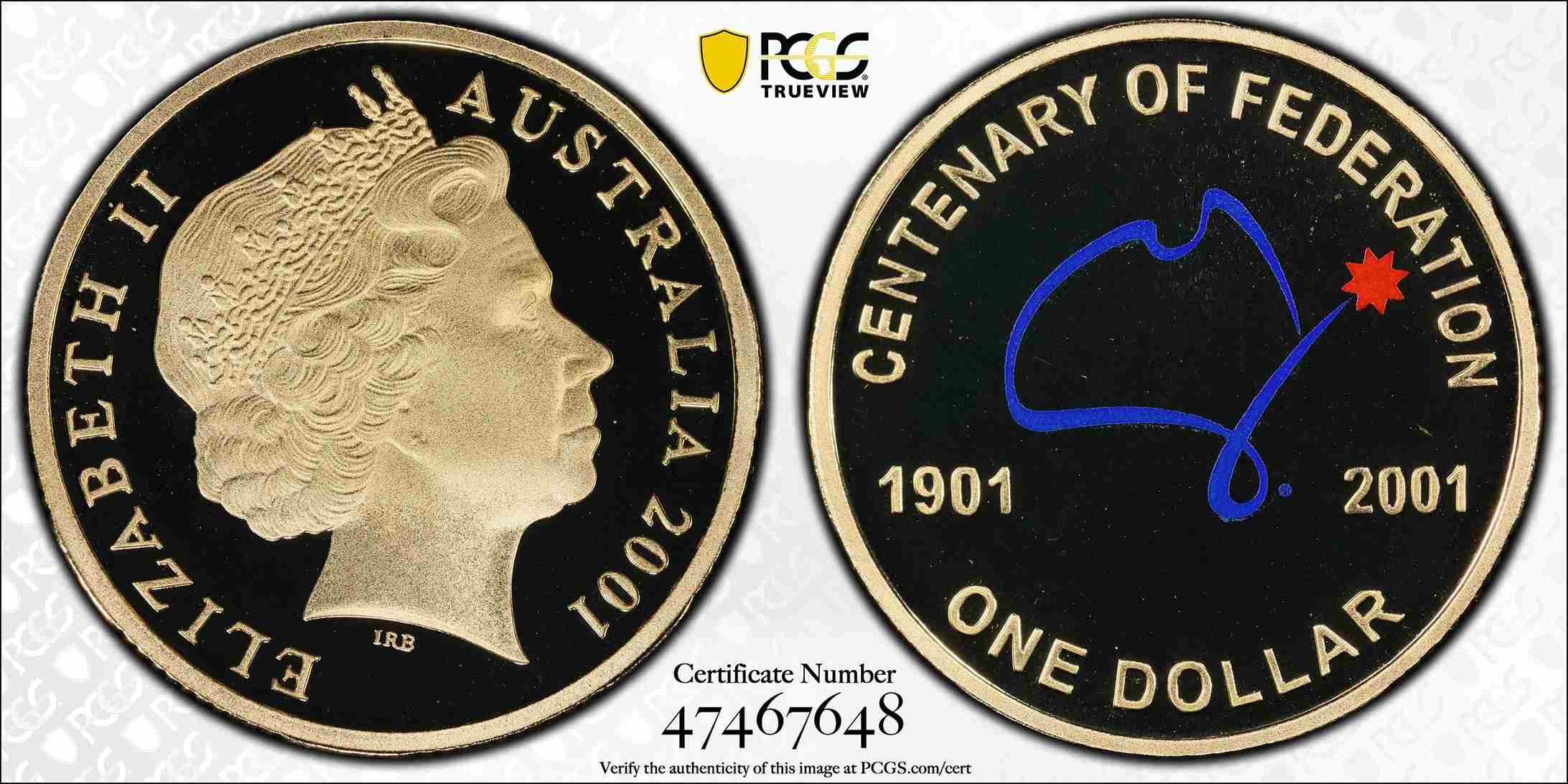PR69DCAM 2001 $1 Centenary of Federation Australia Proof Coloured Coin