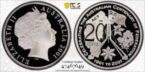 PR69DCAM 2001 20c Capital Territory Centenary of Federation Australia Proof Coin