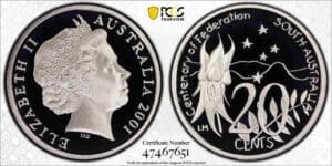 PR69DCAM 2001 20c South Australia Centenary of Australian Federation Proof Coin