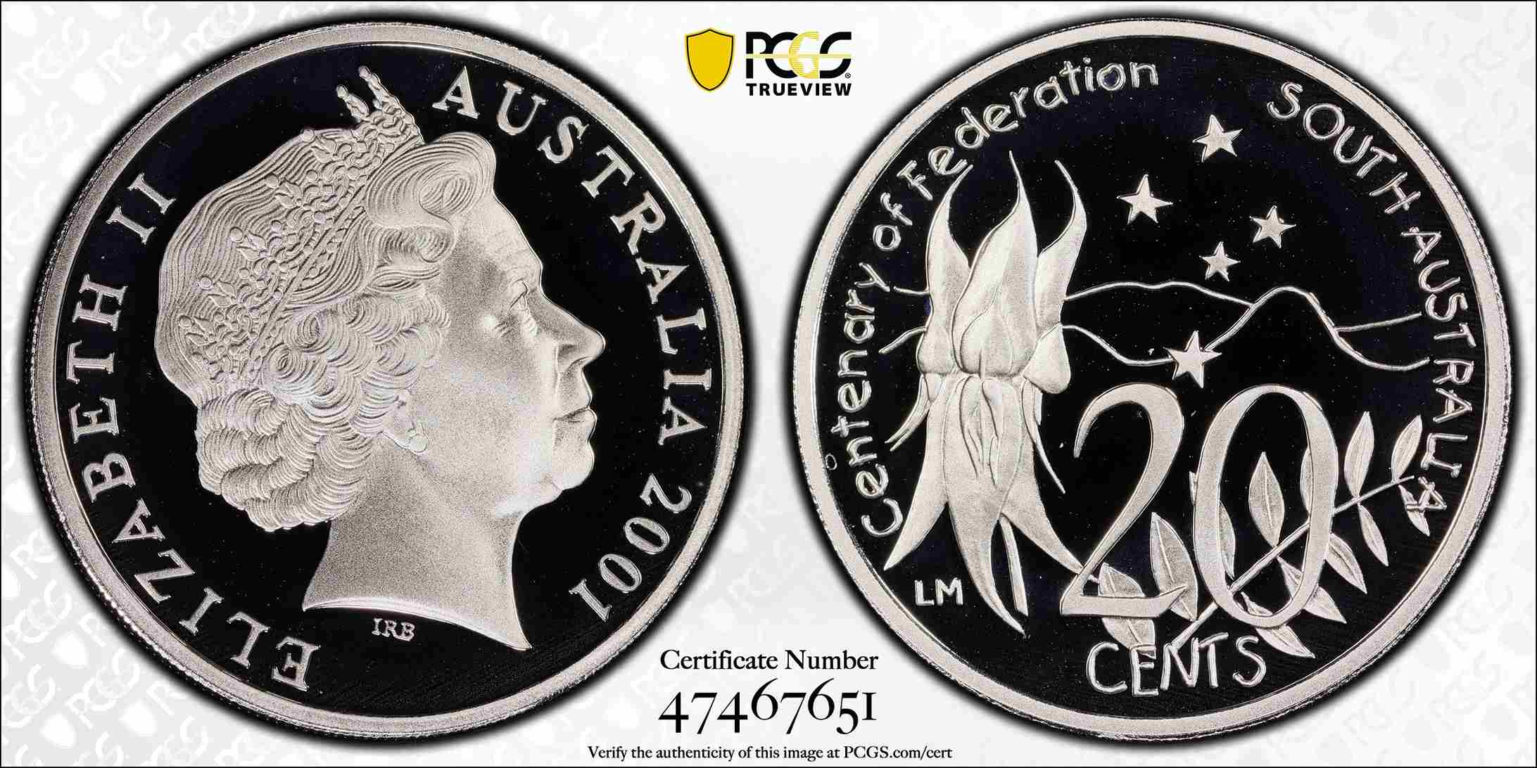 PR69DCAM 2001 20c South Australia Centenary of Australian Federation Proof Coin
