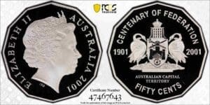 PR70DCAM 2001 50c Capital Territory Centenary of Federation Australia Proof Coin