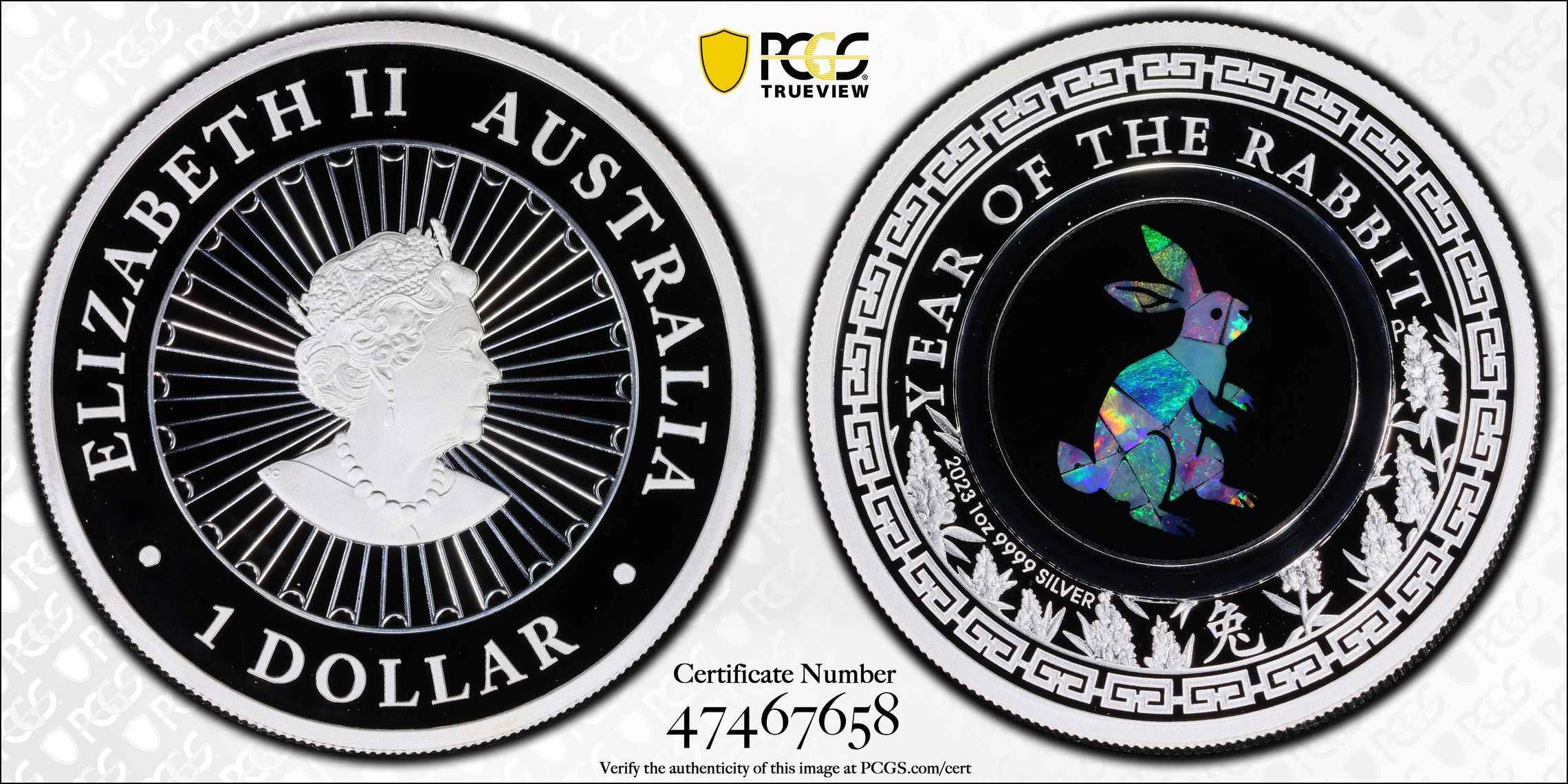 PR70DCAM 2023 $1 Australian Opal Lunar Series Rabbit 1oz Silver Proof Coin