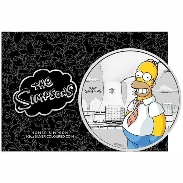2020 50c Homer Simpson Coloured 1/2oz Silver Carded Coin - Image 2