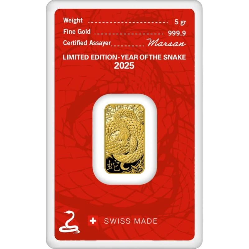 2025 5g Year Of The Snake .9999 Argor-Heraeus Gold Bullion Bar