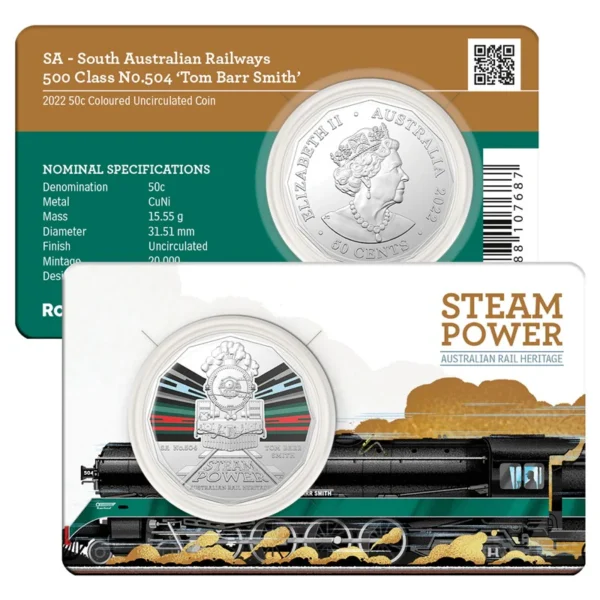 2022 50c Australian Steam Train Coins - 7 Coin Set - Image 8