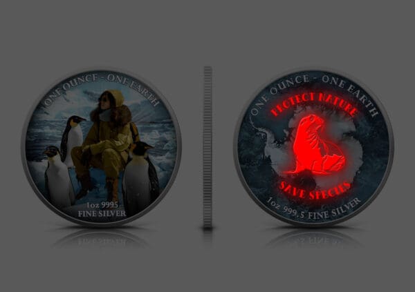 2022 Fiji 1oz Silver Coloured Earth Series – Antarctica Penguins - Image 6