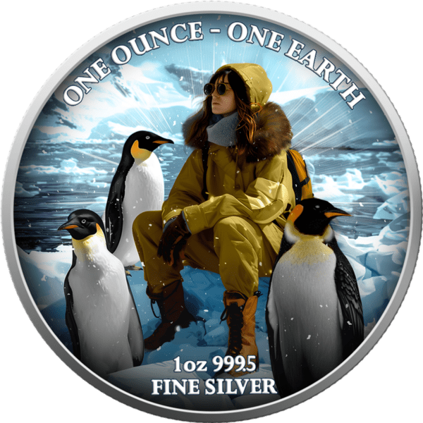 2022 Fiji 1oz Silver Coloured Earth Series – Antarctica Penguins