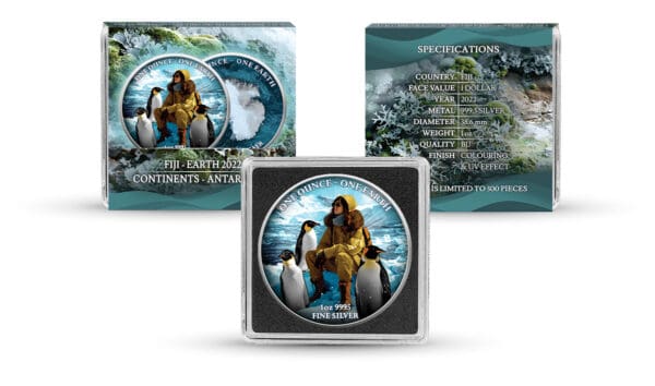 2022 Fiji 1oz Silver Coloured Earth Series – Antarctica Penguins - Image 4