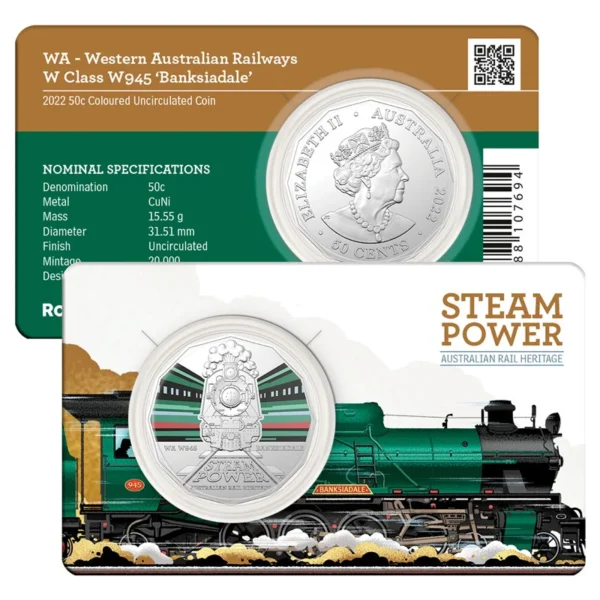 2022 50c Australian Steam Train Coins - 7 Coin Set - Image 3