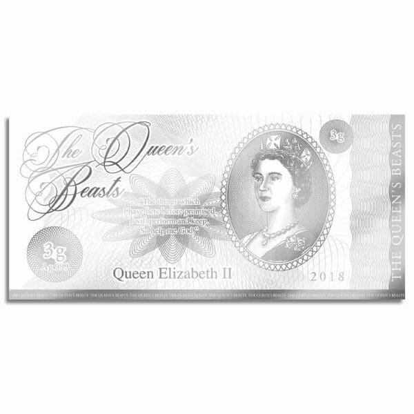 2018 White Lion Mortimer Queens Beasts 3g Silver Note - Image 2