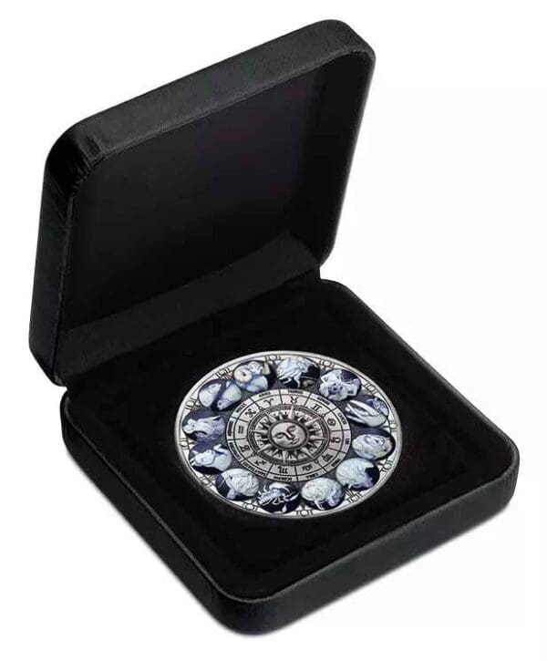 2022 $5 Signs of the Zodiac 5oz Silver Antiqued Coloured Proof Coin - Image 3