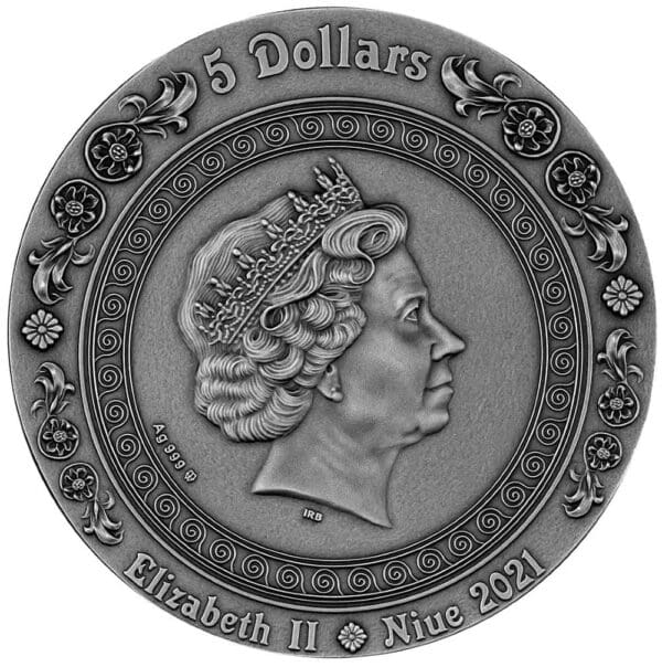 2021 $5 Fortuna & Tyche - Goddesses 2oz Silver Gilded Coin - Image 2