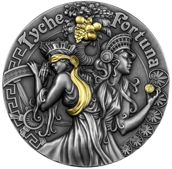 2021 $5 Fortuna & Tyche - Goddesses 2oz Silver Gilded Coin