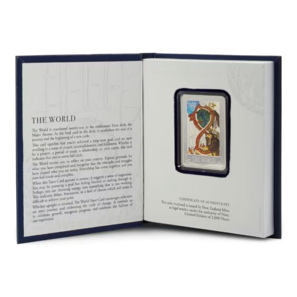 2025 $1 The World Tarot Card XXI 1oz Silver Colorized Proof Niue Coin - Image 2