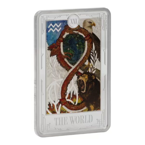 2025 $1 The World Tarot Card XXI 1oz Silver Colorized Proof Niue Coin - Image 3