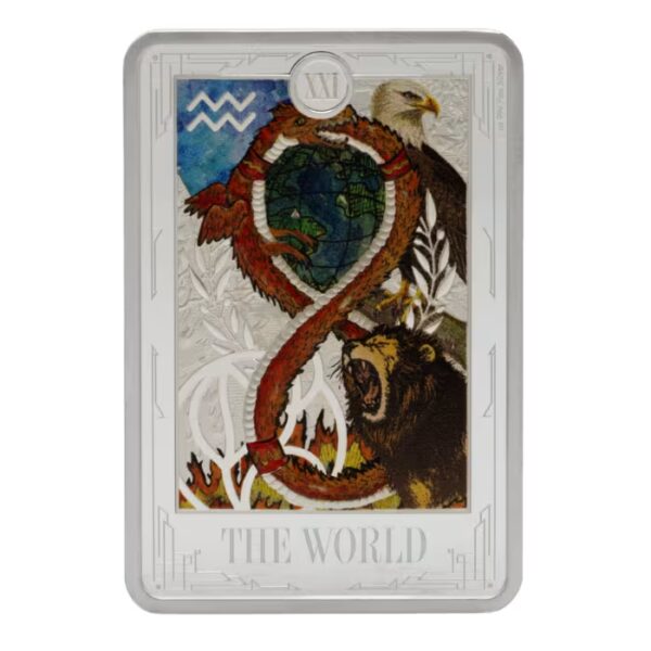 2025 $1 The World Tarot Card XXI 1oz Silver Colorized Proof Niue Coin