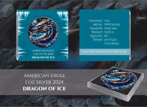 2024 Dragon of Ice 1oz Silver Colouried American Eagle Coin - Image 2
