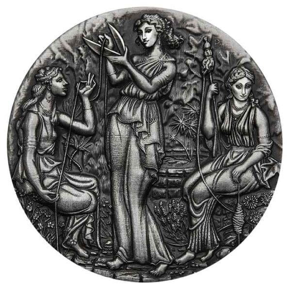2025 The Fates - The Moirai 2oz Silver Antiqued Coin - Image 2
