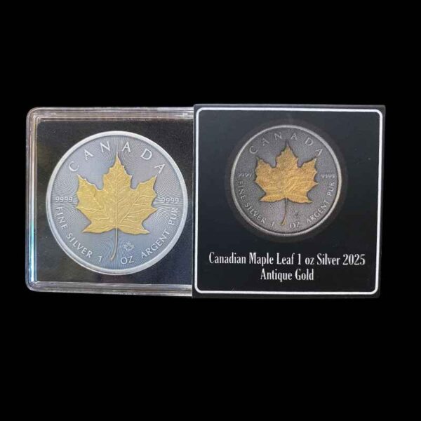2025 1oz Maple Leaf Silver Antiqued Gilded Coin - Image 2