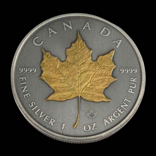 2025 1oz Maple Leaf Silver Antiqued Gilded Coin