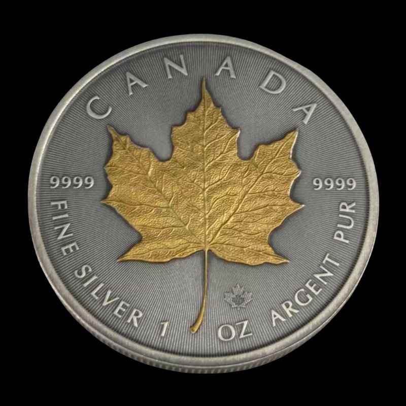 2025 1oz Maple Leaf Silver Antiqued Gilded Coin