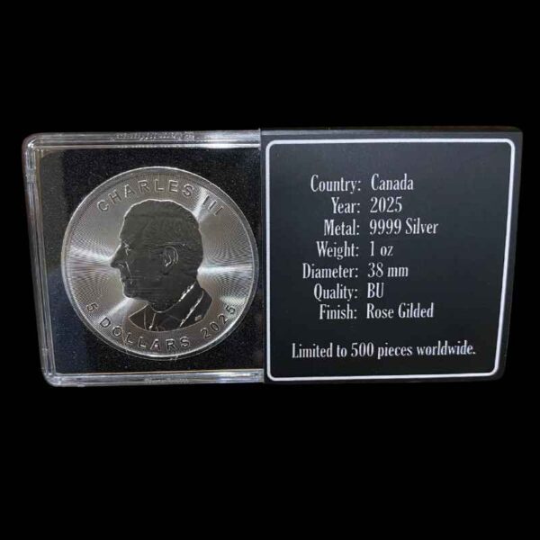 2025 1oz Maple Leaf Silver Rose Gilded Coin - Image 3