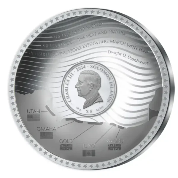 2024 D-Day Seaborne Invasion Solomon Islands $5 50g Silver Proof Coin - Image 3