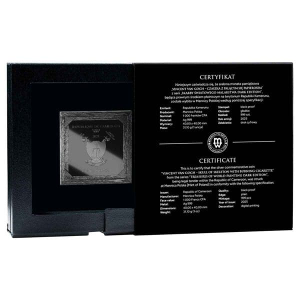 2025 $1 Skull Of A Skeleton With Burning Cigarette 1oz Silver Proof Coin - Image 3
