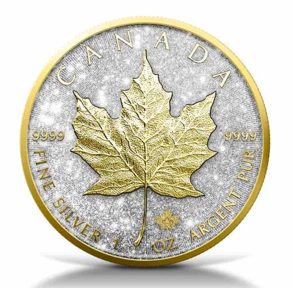 2025 Diamond Dust & Gilded 1oz Silver Maple Leaf Coin