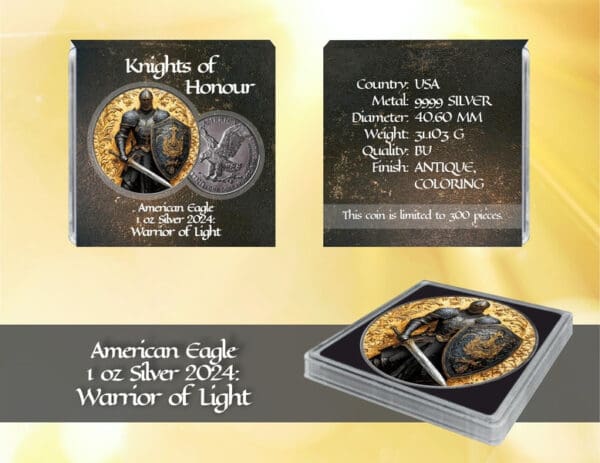 2024 $1 Warrior Of Light: Knights Of Honour American Eagle 1oz Silver USA Coin - Image 3