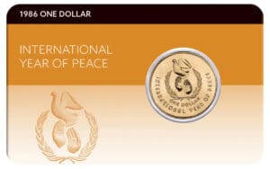 1986 $1 International Year of Peace Al-Br Pack UNC Coin