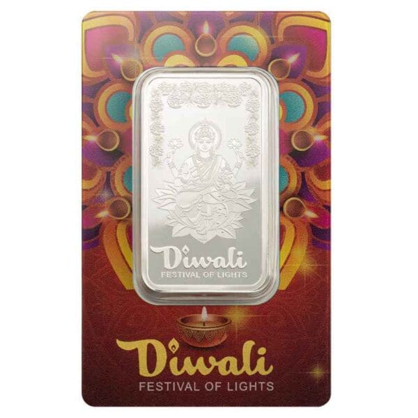 Diwali Lakshmi & Rangoli .999 1oz Silver Proof like Bar