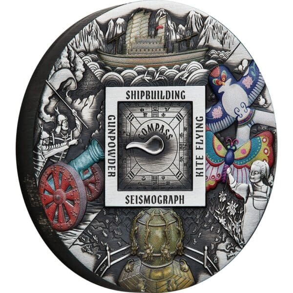 2024 $5 Chinese Ancient Inventions 5oz Silver Antiqued Coloured Coin
