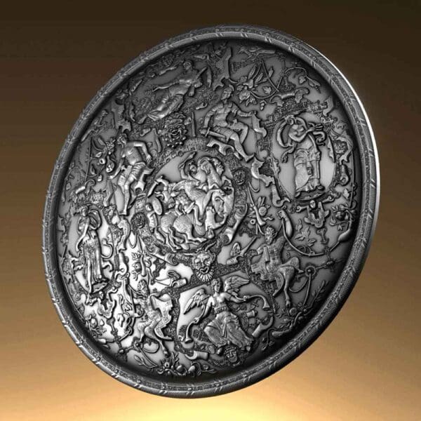 2025 $5 Ghisi Shield 2oz Silver Antiqued High Relief Niue Coin - Image 9