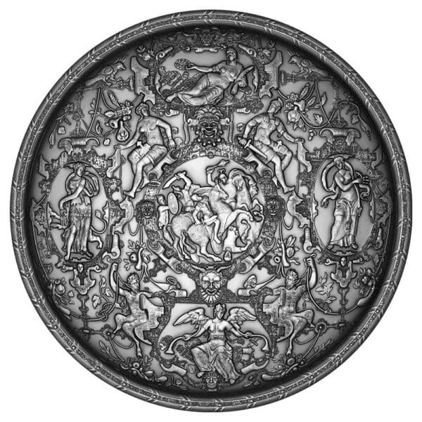 2025 $5 Ghisi Shield 2oz Silver Antiqued High Relief Niue Coin