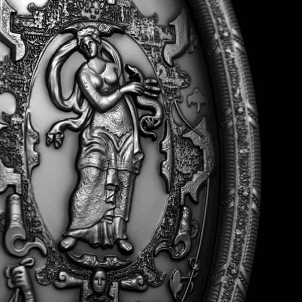 2025 $5 Ghisi Shield 2oz Silver Antiqued High Relief Niue Coin - Image 4