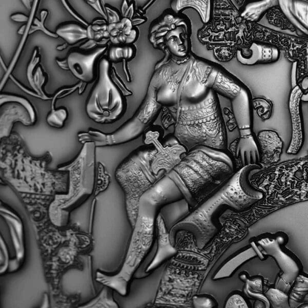 2025 $5 Ghisi Shield 2oz Silver Antiqued High Relief Niue Coin - Image 6