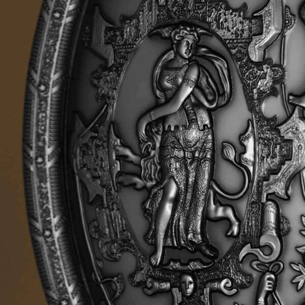 2025 $5 Ghisi Shield 2oz Silver Antiqued High Relief Niue Coin - Image 11