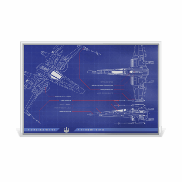 2025 $2 Star Wars™ X-Wing T-70™ Blueprint 1oz Silver Niue Coin - Image 2